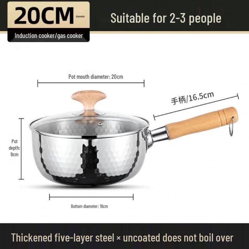 Extra Thick 304 Stainless Steel Yukihira Milk Pot, Uncoated for Baby Food, Cooking Noodles, Small Household Pan