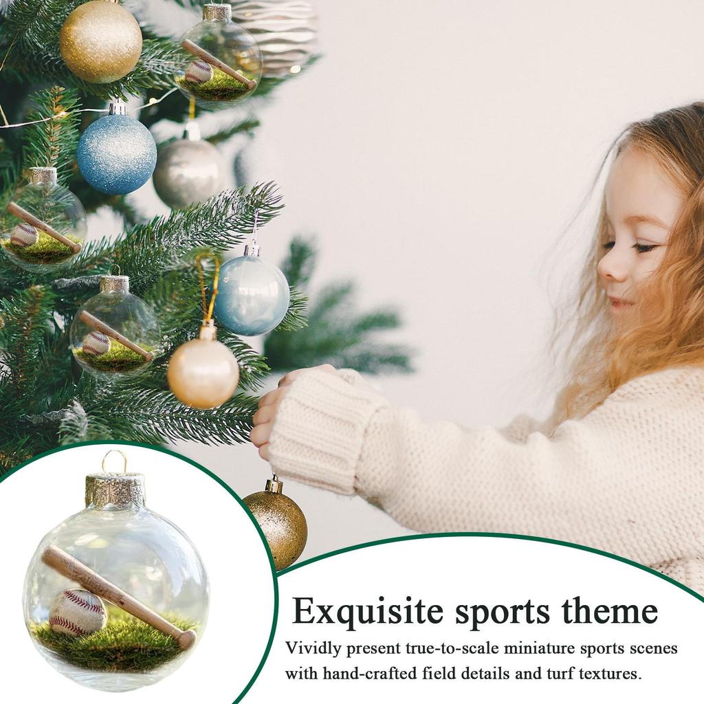 Mini 3D Acrylic Transparent Christmas Tree Decoration Pendant Baseball Football Golf Ball Tennis Hangable Christmas Ornament