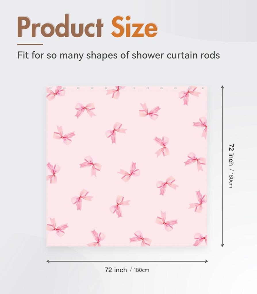 Tenda da Doccia con Fantasia di Fiocchi Rosa 160X180Cm Carina Femminile Decorazione Bagno Tende da Bagno Dolce Colore Pastello