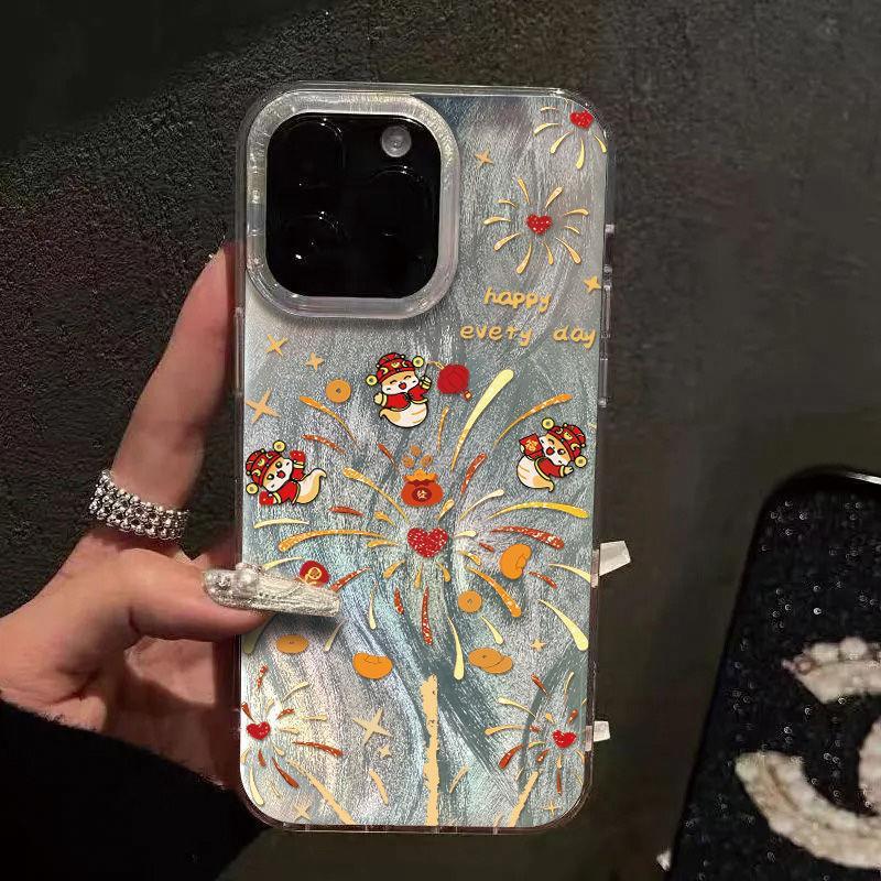 New Year's fireworks are suitable for iPhone16PROmax mobile phone case 15pro Apple 13 feather yarn 12 women 14 Year of the Snake X