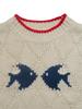Women's Autumn/Winter Knit Jacquard Sweater - Round Neck, Color-Block Trim, Fish Design