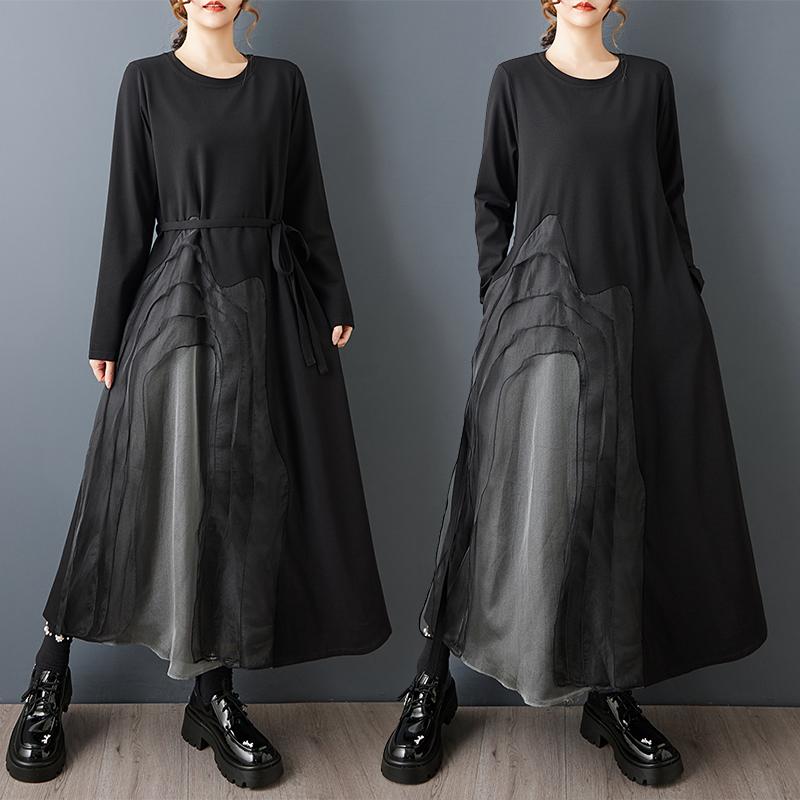 

DIMANAF Женское платье больших размеров свободного кроя с длинным рукавом Новое Зима Осень Элегантное женское платье макси Черное 2026 one size чёрный