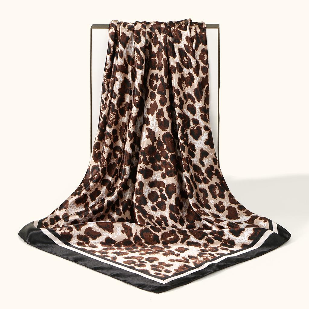 - Leopard Print Frame Satin Versatile Square Scarf Women'S Temperament Fashionable High-Quality Imitation Silk Scarf