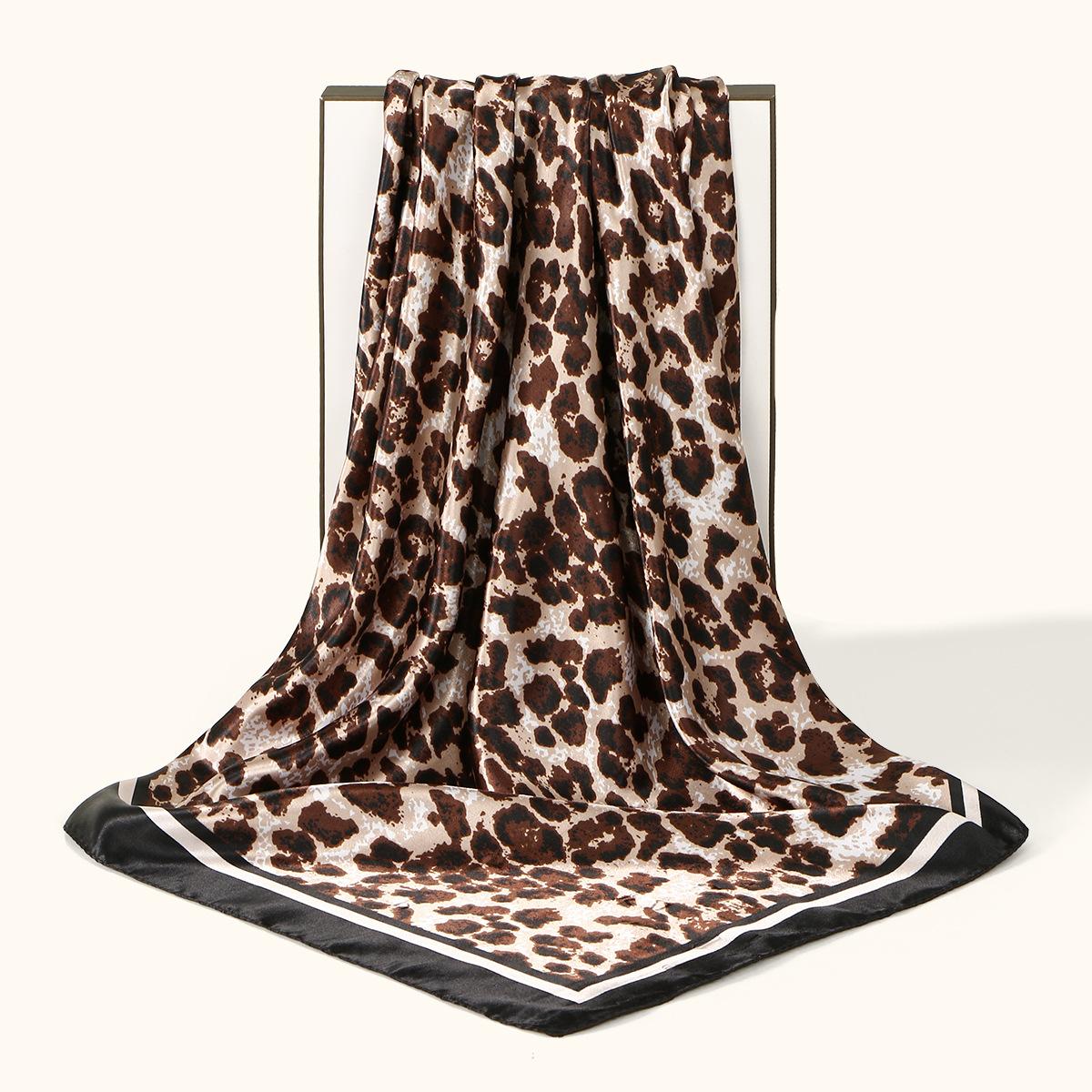 

Luxury Square Satin Scarf For Women Design Leopard Print Wraps Stoles Hijab Foulard Headband Fashion Lady Shawl Bandana 90x90CM