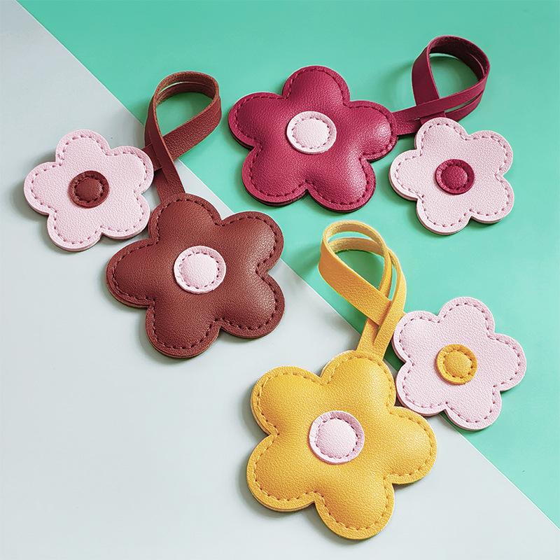 Contrast-color Flower Bag Charm, Creative PU Leather Sunflower Keychain, Bag Accessory