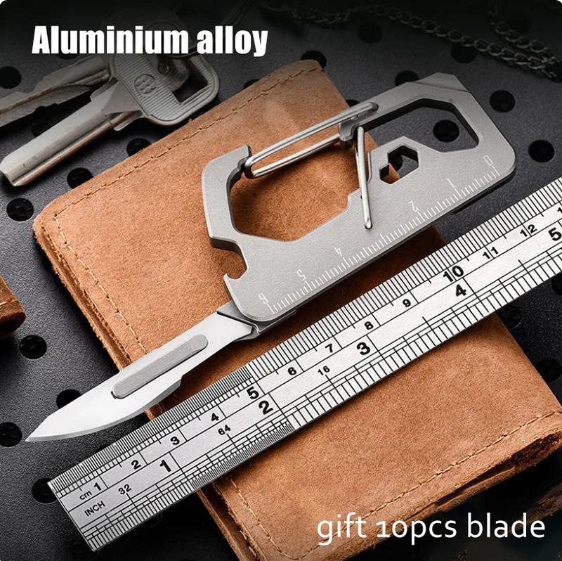High Rebound Titanium Alloy Keychain Multi-function Screwdriver Crowbar Bottle Opener EDC Lightweight Pocket Tool Send 10 Blades