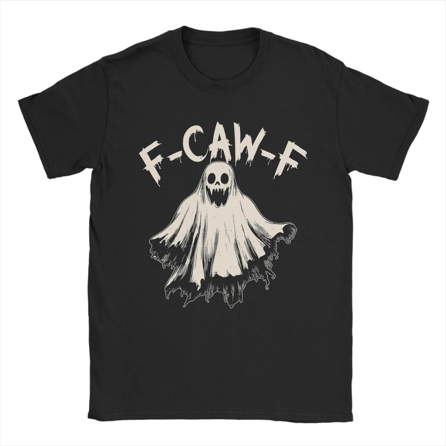 

F-Caw-F Funny Ghost Humor T-Shirts Vintage Pure Cotton Tees Round Collar Short Sleeve T Shirts Printed Clothing S чёрный