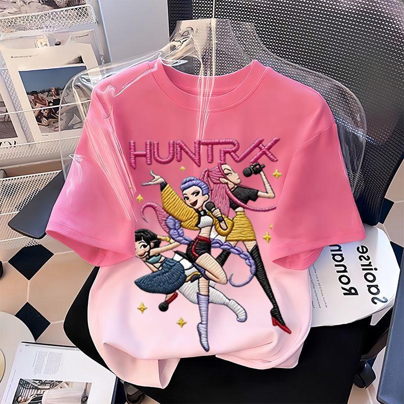 

Boys and Girls Demon-hunting Group Imitation Embroidery Blouses, Summer Children s Casual Pure Cotton T-shirts 100