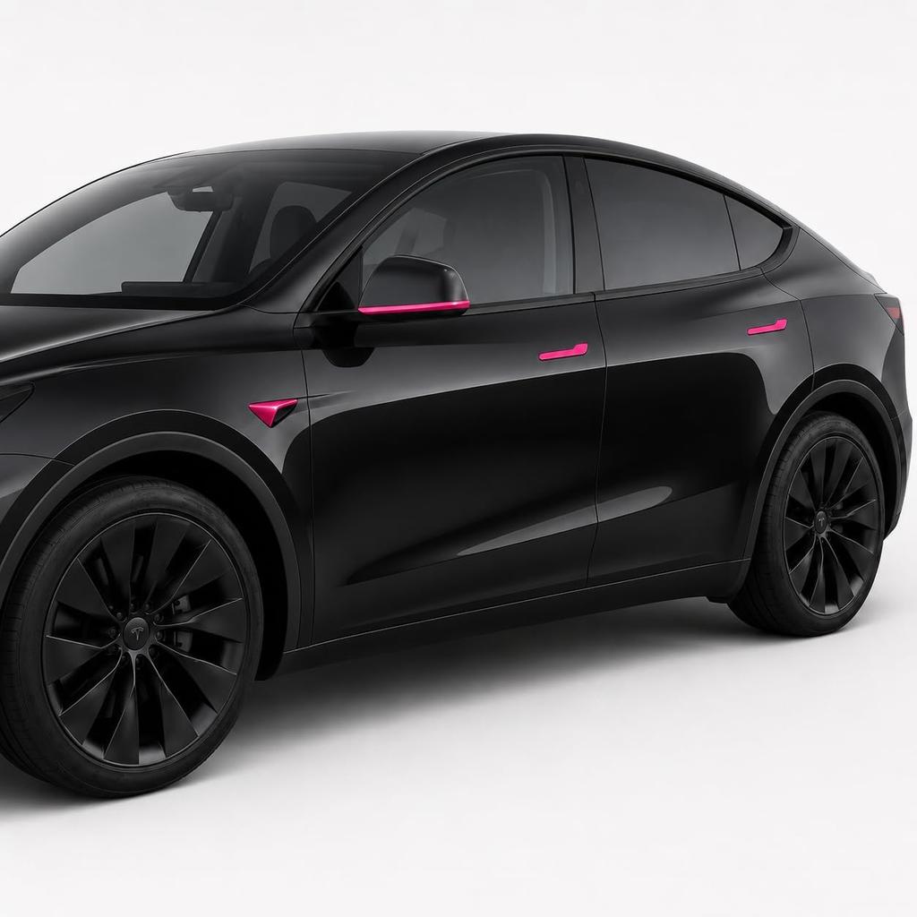 Fuchsia Pink Exterior Set for Tesla Model Y Model 3 2026 HW4.0 8PCS Door Handle Covers Side Camera Covers Mirror Trim Strips