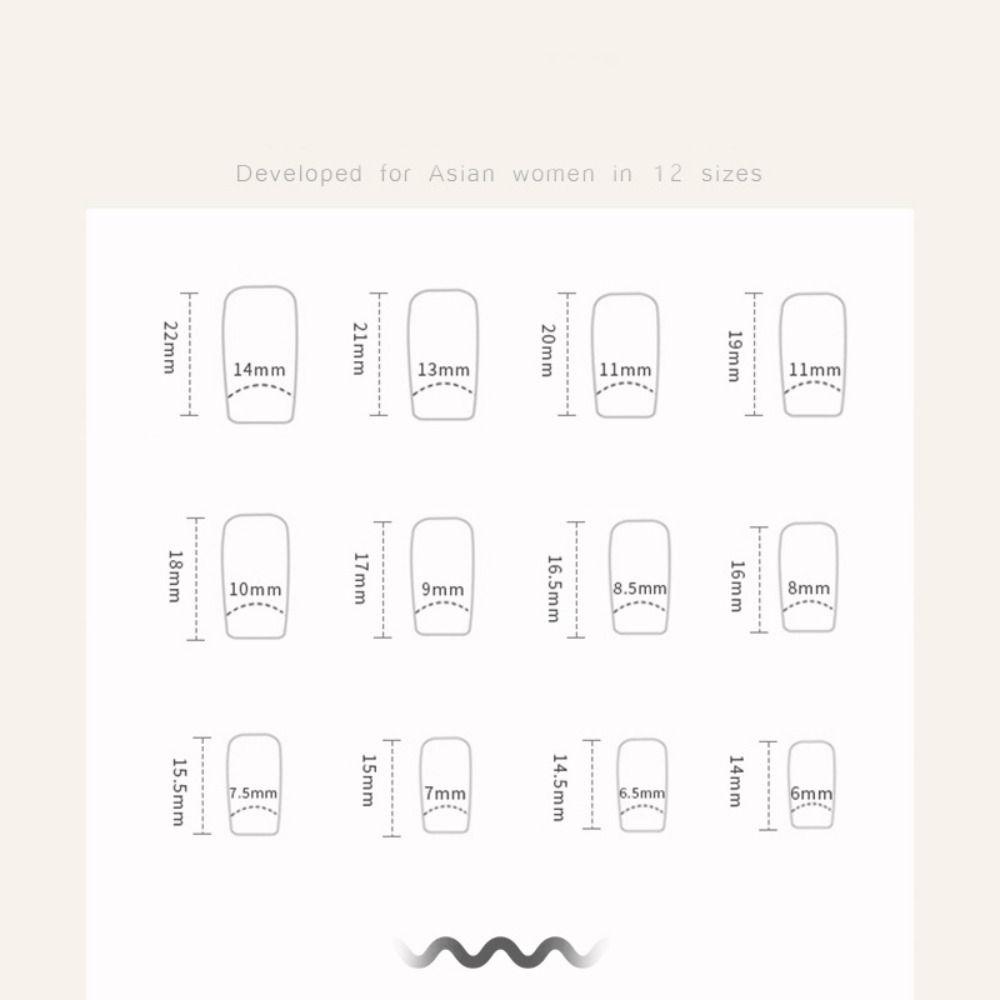 24pcs Nail Tips Press On Nails DIY French Blue Wavy False Nails Short Square Flower Love Heart