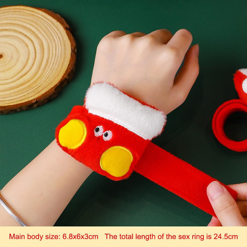 Christmas Slap Ring Bracelet Cute Cartoon Plush Elk Snowman Circle Bracelet For Xmas Children Gift Holiday Decor Wrist Band