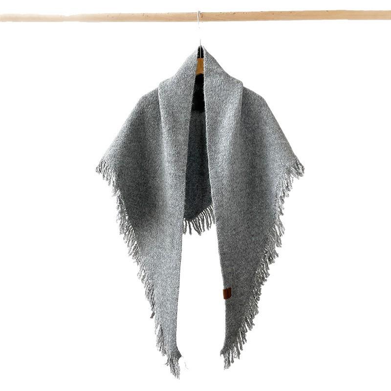 Solid color shawl containing wool thickened wool knitted scarf women's winter high-end warm and cold scarf