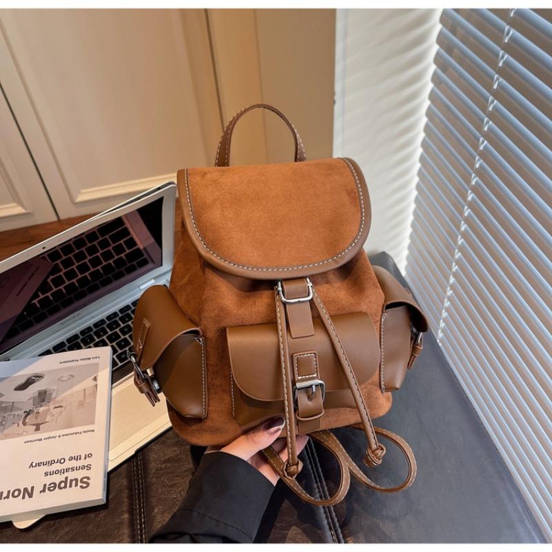 Frosted retro backpack women's leisure niche design student schoolbag bucket lightweight travel backpack