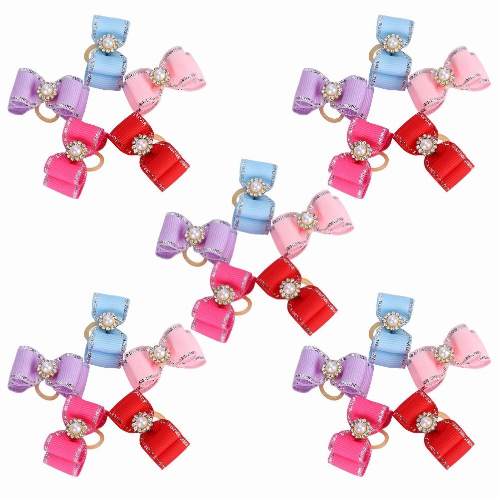 25Pcs Elastic Band Pet Hair Bow Pearl Decor Dog Hair Flower Cute Look Dog Bow Tie Pet Styling