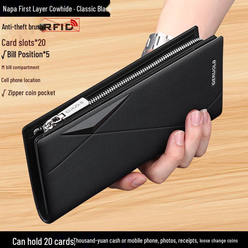 GERUOLA Men s Genuine Leather Long Zipper Wallet