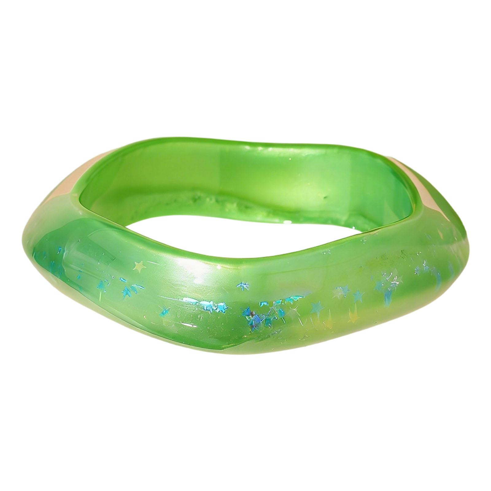 

Fashionable Wide Bracelet With Irregular Design Sparkling Star Pattern Resin Bangle Stylish Womens Jewelry зелений