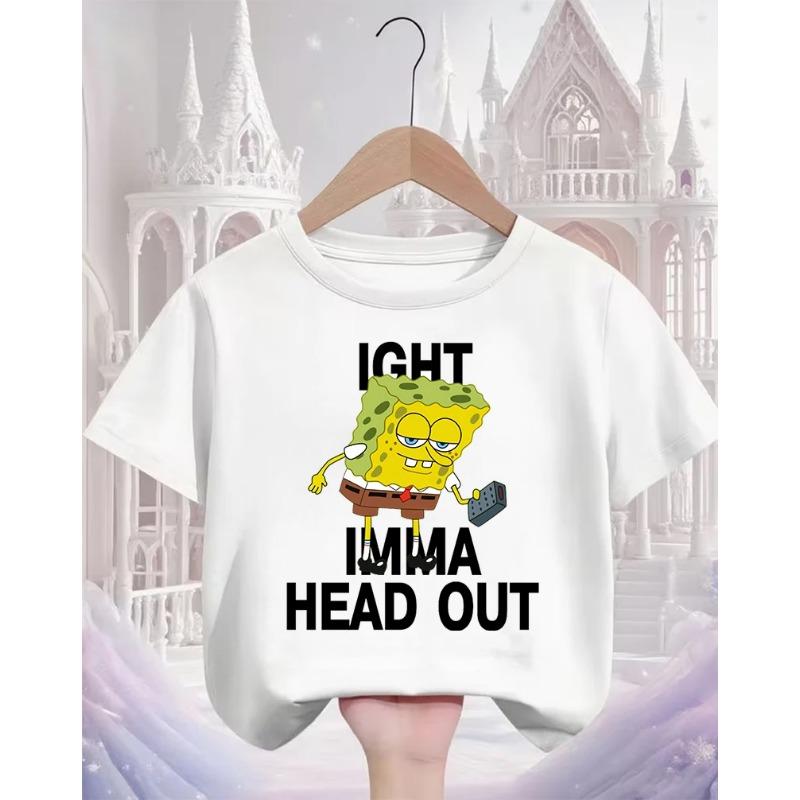 Summer Cute SpongeBob SquarePants Cartoon T Shirt 3-14Y Boys Girls Kawaii Fashion Street Hot Casual Crew Neck Kids