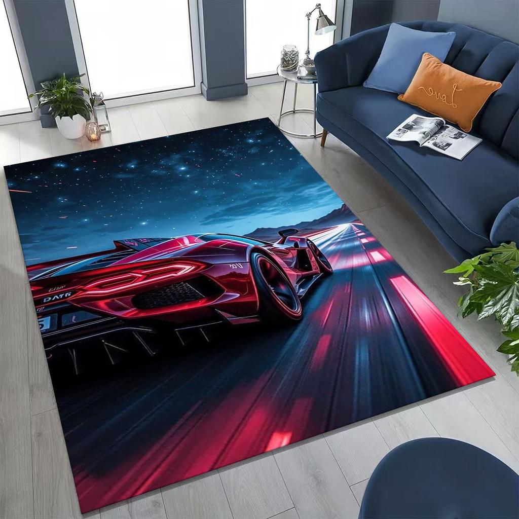 Alfombra Decorativa para Habitación, Sala de Estar, Sofá, Hogar, Felpudo, Alfombrilla de Piso Grande Antideslizante, Concepto Futuro Coche Deportivo Bicicleta de Carreras Motocicleta