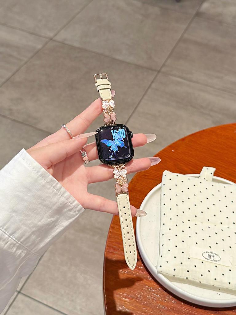 Enamel Butterfly Leather Strap for Apple Watch Series 2-10