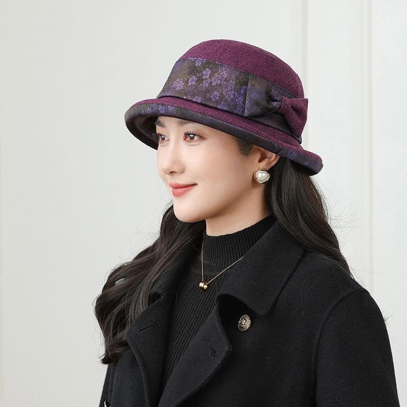 Hat lady autumn and winter thickened woolen basin hat temperament warm bucket hat bow hat