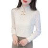 Women Tops Long Sleeve Lace Spliced Slim Fit Half High Collar Pullover Tops