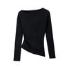 Autumn Winter Sexy Fashion Off the Shoulder Solid Waist Shirring Irregular T-shirt Women Long Sleeve Pullover Tee Top