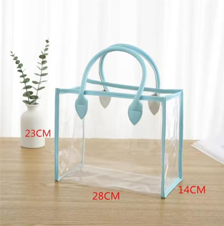 Waterproof Transparent Gift Bag Large Capacity Portable Women Shopping Bags with PU Handle Lightweight