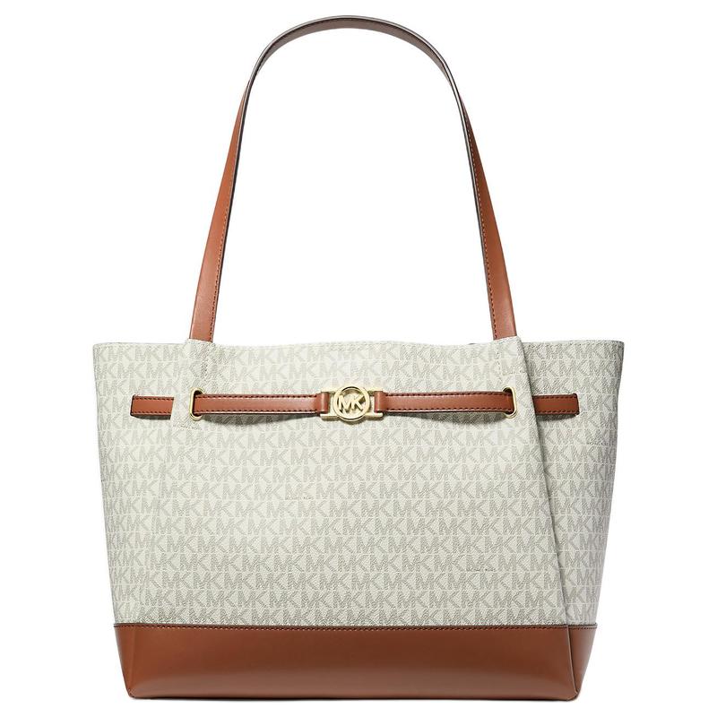 MICHAEL KORS Reed Gold Hardware Coated Canvas Faux Leather Tote Bag Shopping Bag Shoulder Bag Large Women's Vanilla White