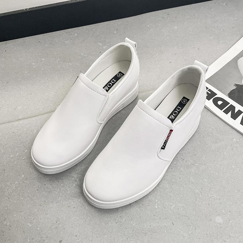

Fashion Women s Leather Spring Trend Casual Flat Shoes Fashion Solid Color Slip-on Thick-soled Vulcanized Shoes for Women Plus Velvet 41