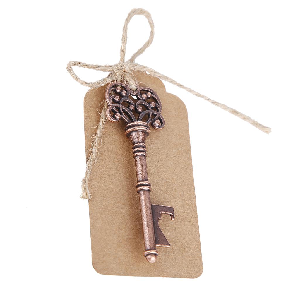12pcs Vintage Key Shape Bottle Opener Alloy Key Ring Copper Keychain with Tags