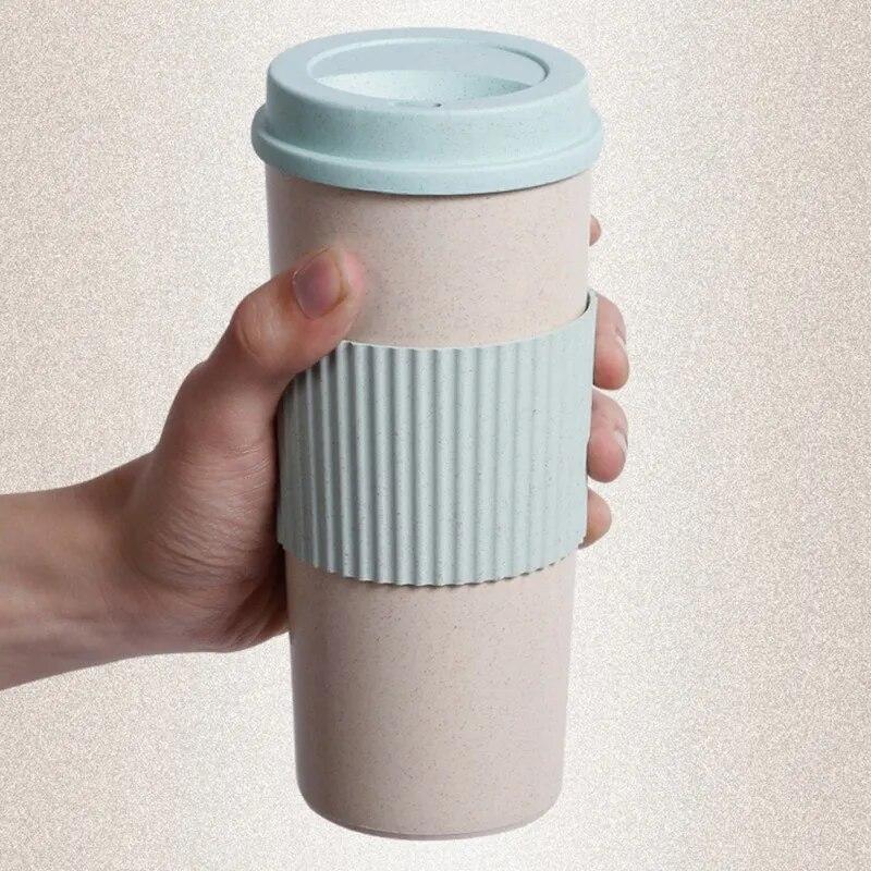 Återanvändbar kaffe-tekopp Dubbelväggsisolering Vetefiber Hallmugg utomhus vattenflaska Reseisolerad kopp