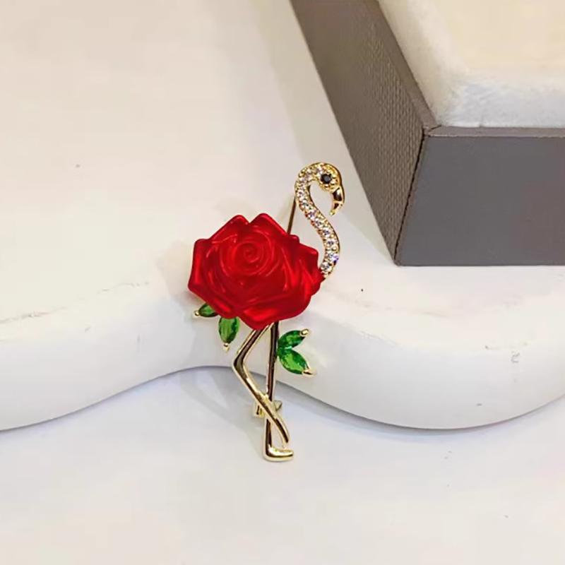 

Exquisite Rose Flamingo Bird Brooches For Women Men Vintage Pins Versatile Shiny Corsage Clothing Accessories Gifts