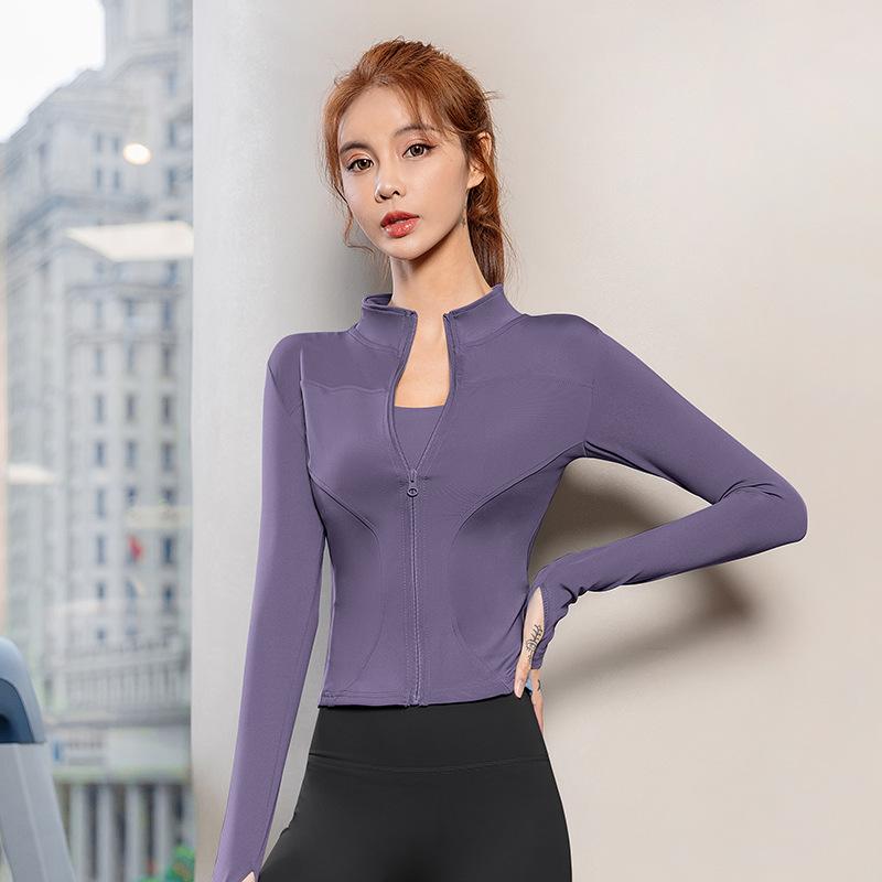 Sunscreen clothing Spring Internet celebrity fitness jacket women's zipper slim-fit quick-drying long-sleeved tight sports yoga clothing top