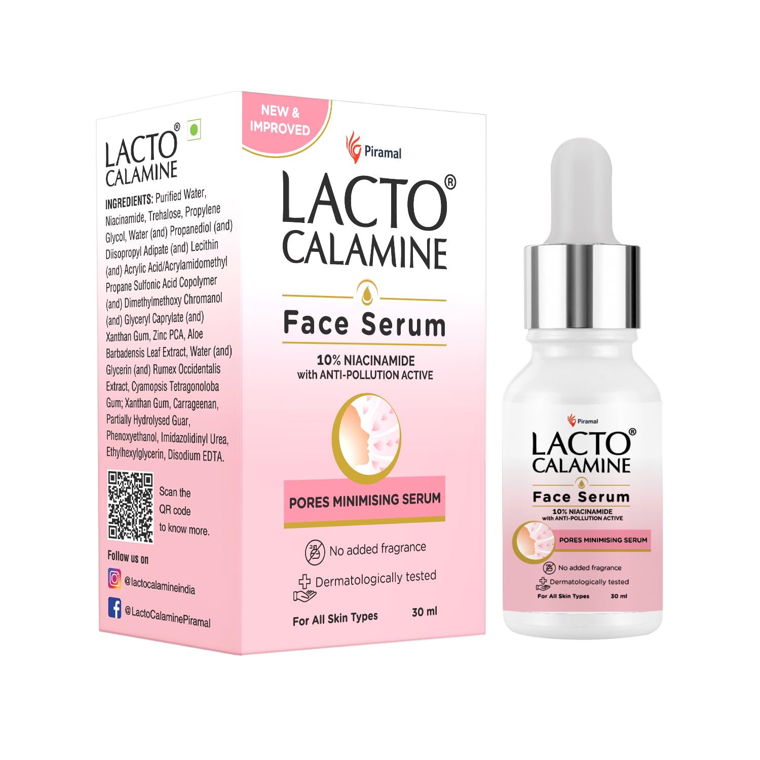

Lacto Calamine 10% Сыворотка для лица с ниацинамидом 30 мл Минимизирующая поры Следы от акне Прыщи Несовершенства Контроль жирности
