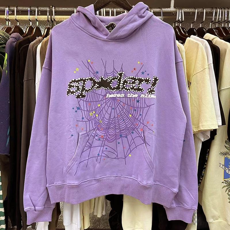 European and American Trendy Brand Sp5der Spider Web Print Hooded Sweater for Men and Women Loose Heavy Fleece Hip Hop Couple Hoodie