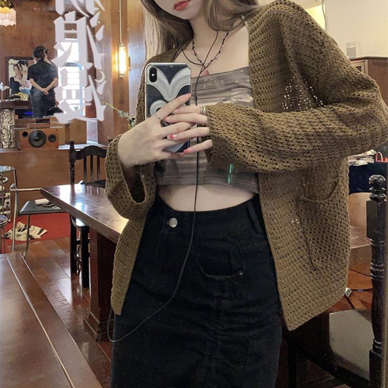 Hollow Out Sun Protection Knitted Cardigan for Women for Spring and Autumn Loose Knitted Top