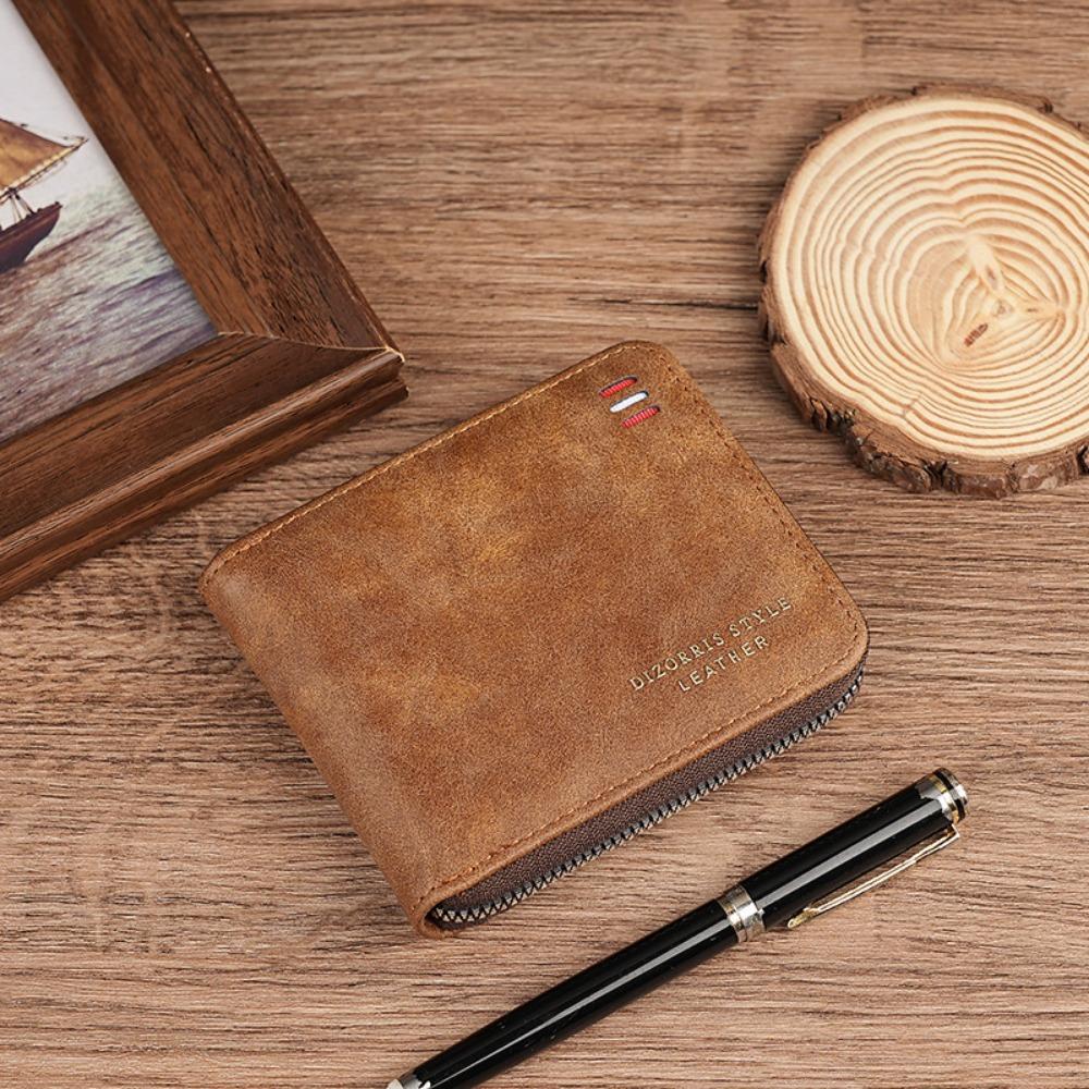 PU Three Fold Wallet Short Zipper Coin Purse New Men's Wallet Student