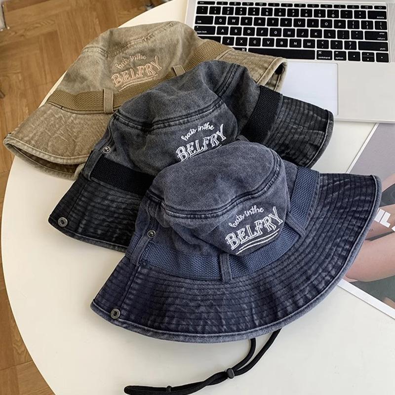Ricygvm Western Cowboy Hat For Women Vintage Old School Washed Cotton Drawstring Fisherman Cap Unisex Outdoor Mountaineering Sunshade Visors