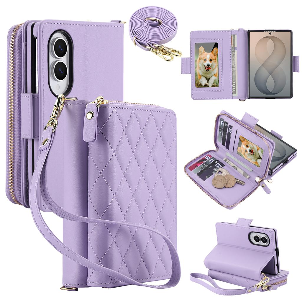 Crossbody Multi Cards Solt Zipper Flip Leather Phone Case for For Samsung Galaxy Z Fold8 Fold 8 Wide Shockproof Book Stand Cover