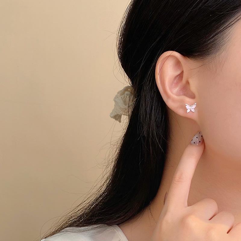 Sweet Butterfly Earrings for Women with Versatile Simple and Niche Temperament Light Luxury High-end Earrings
