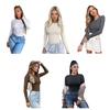 Dámské topy s dlouhým rukávem, kulatým výstřihem, slim fit pulovry, jednobarevné základní tričko, podzim zima, pro každodenní nošení