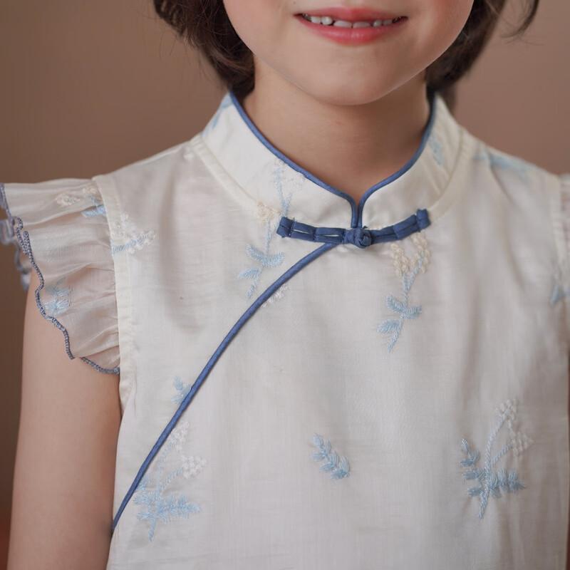 Hacikis Girls  Summer Cooling Lyocell Qipao Dress with Flutter Sleeves 130