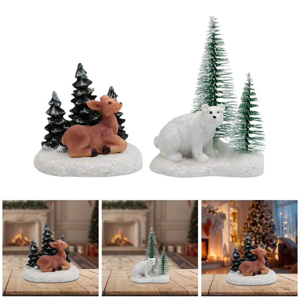 Xmas Deer Figurine Resin Craft Miniature Festive Ornaments for DIY Christmas Fairy Garden Decoration