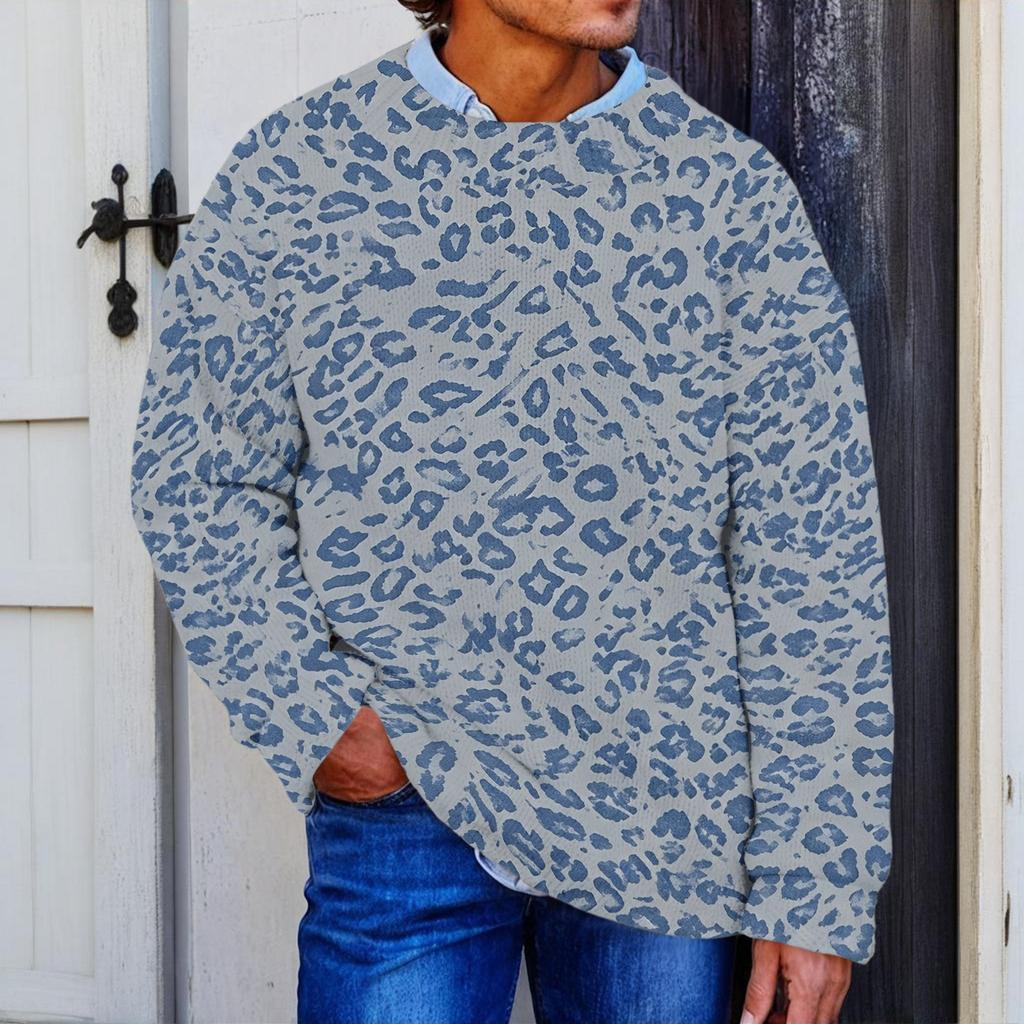 Men's Casual Long Sleeve Button Down Shirt with Leopard Print for Spring and Fall