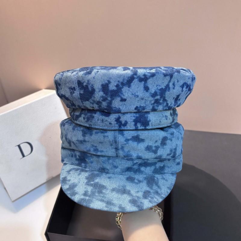 High-Quality Tie-Dye Denim Cap Women Fashionable Small Face-Flattering Beret Light Luxury Style