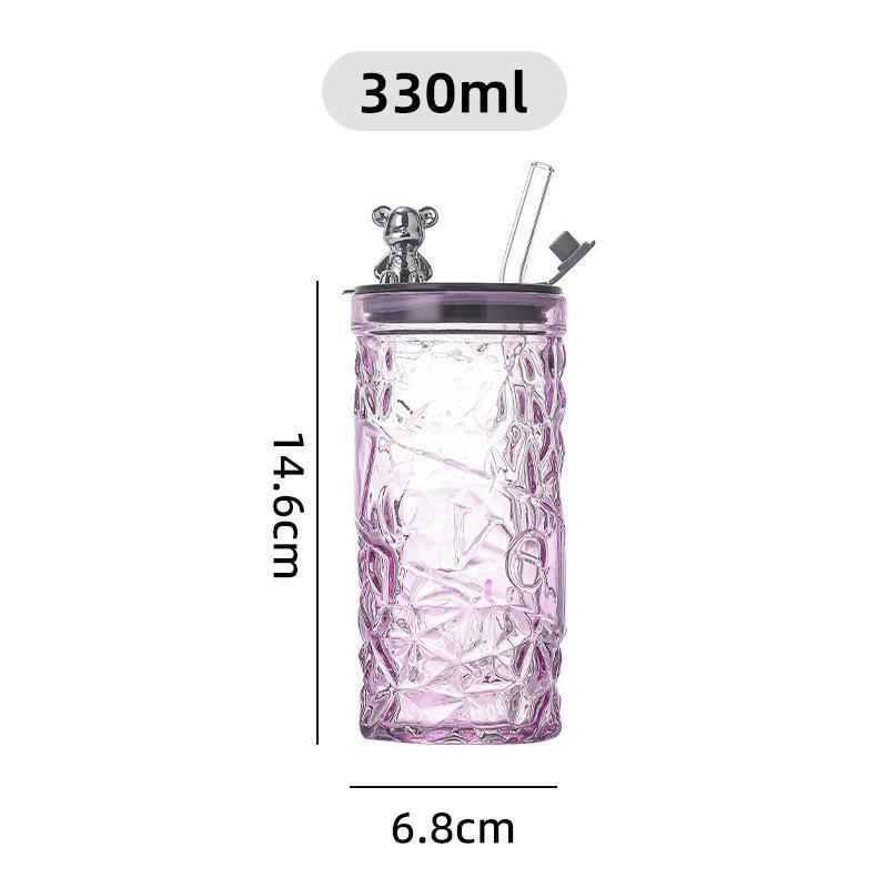 Glass Water Cup Women'S Coffee Cup With Lid And Straw Portable Home Tea Cup Office European-Style Vintage Milk Cup