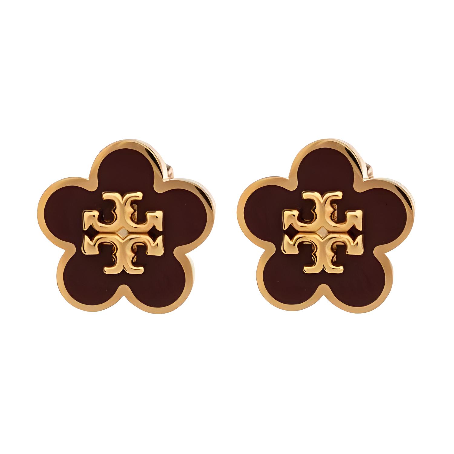 Tory Burch Kira Logo Enamel Stud Earrings Women earrings Burgundy Gold 147151-703 F,Burgundy Red/Gold