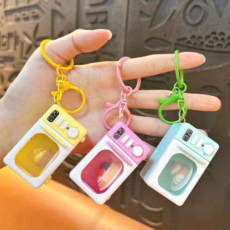 Cute Microwave or Washing Machine Key Chain Decoration With LED Light And Sound Effect For Bag Accessories