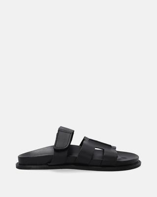 Schwarze Leder-Flip-Flops mit Klettverschluss Schwarze Leder-Flip-Flops mit Klettverschluss 37