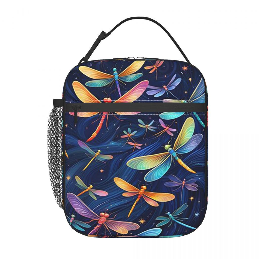 Colorful Dragonfly With Flower Insulated Lunch Bag for Women Children Portable Food Boxes Thermal Lunch Box Tote